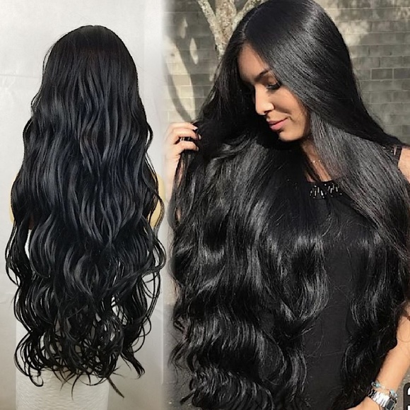 Extra long wavy lace front adjustable black wig main image 5